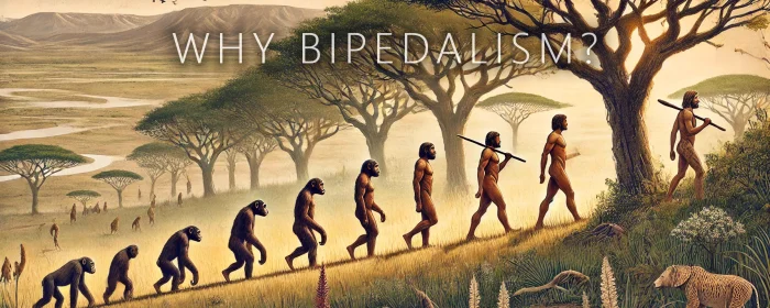 Imagined Image: The evolution of bipedalism was a gradual transition of from tree-dwelling primates to ancient humanins walking upright. Bipedalism offered significant advantages, including the ability to carry tools and food, energy-efficient travel, and improved visibility in open environments--crucial as our ancestors moved from dense forests to savannas.